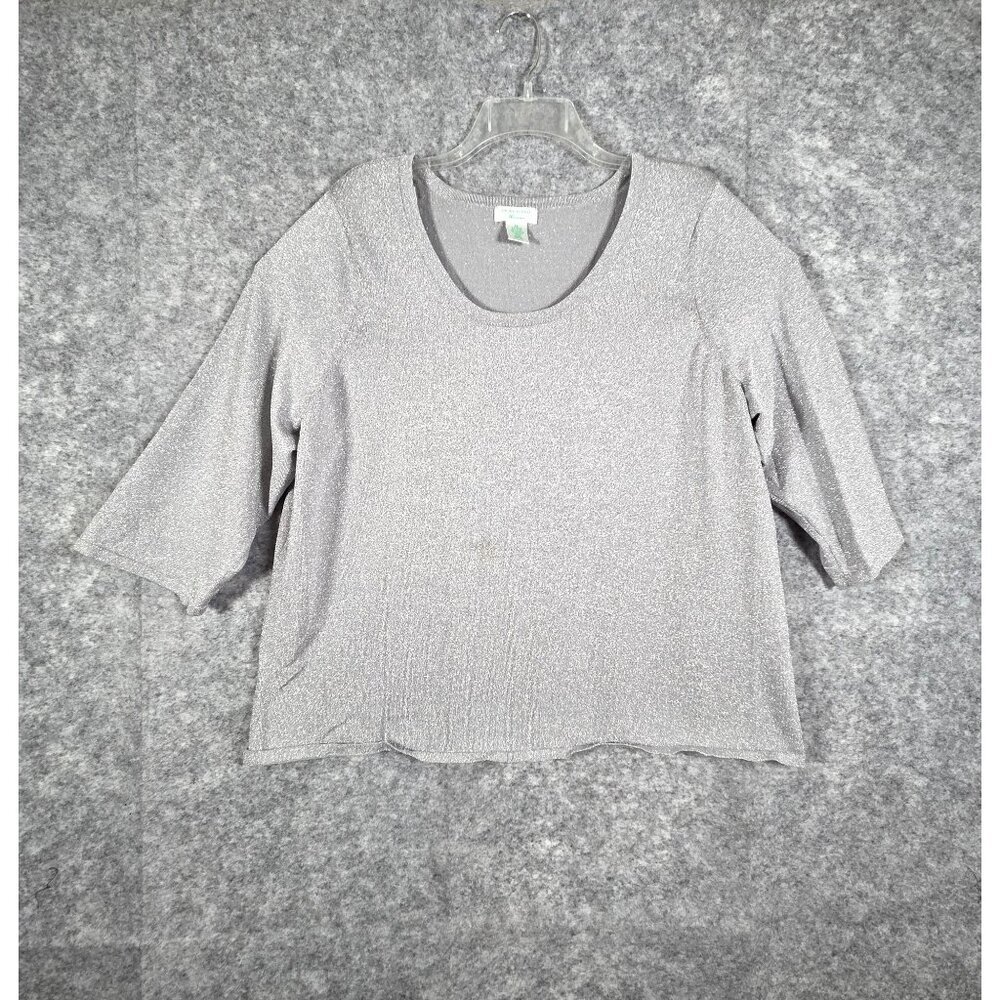 Laura Ashley Women's Knit Top Scoop Short Sleeve Pullover Gray Silver Size 2X